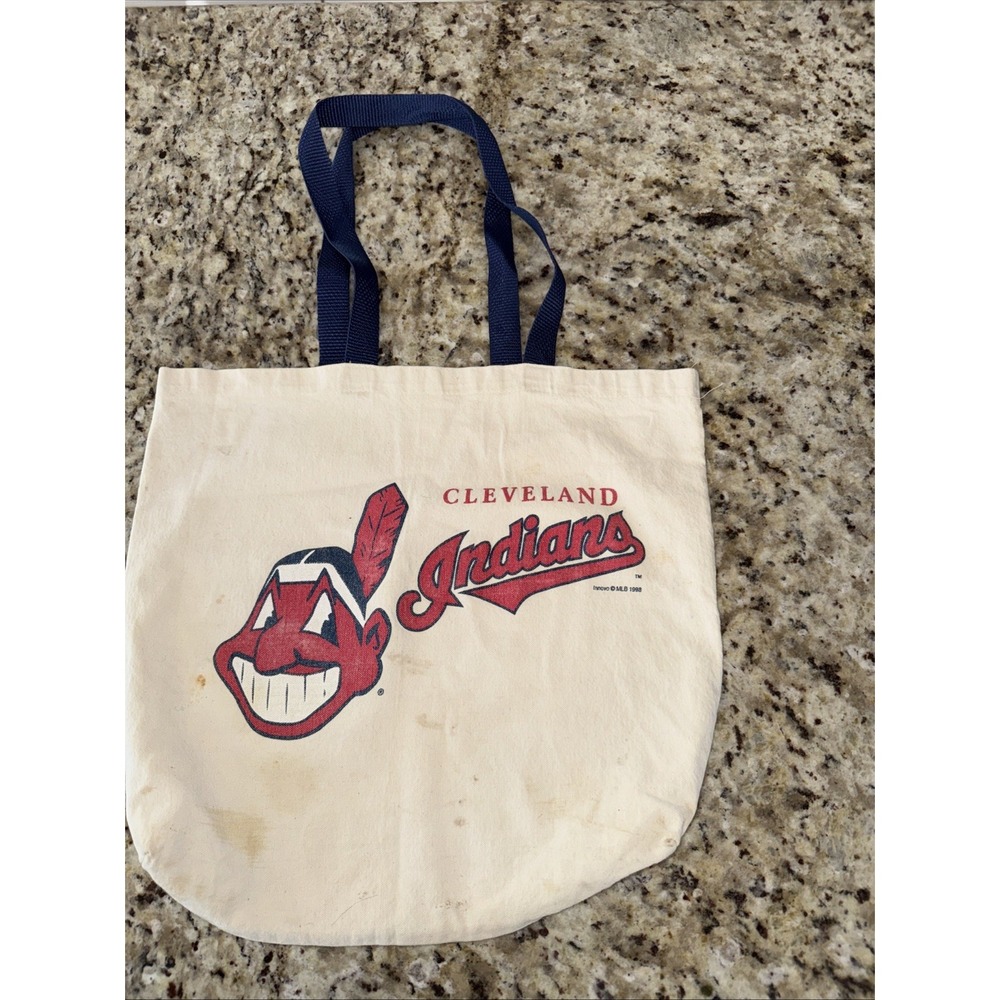 VINTAGE CLEVELAND INDIANS CANVAS TOTE BAG Wahoo Logo 1990 (4936)